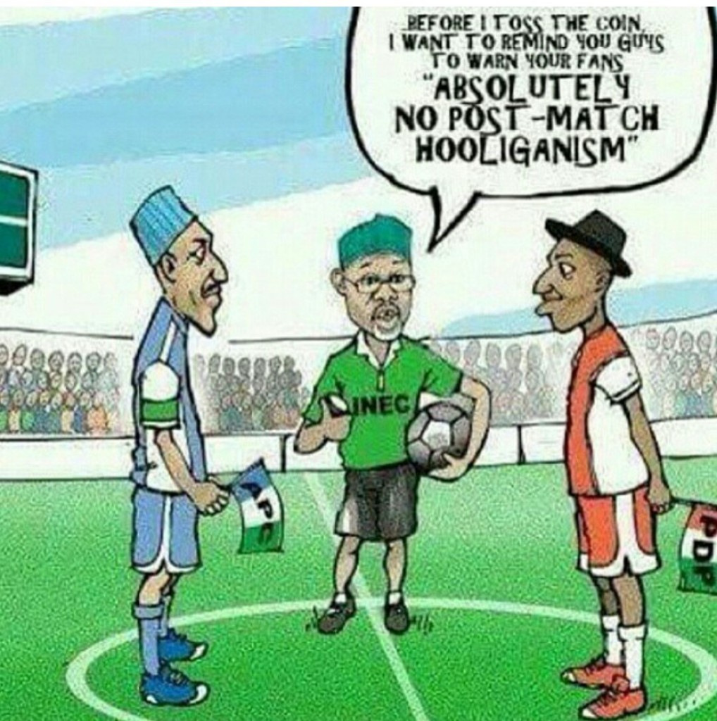 The hackers use this cartoon to urge INEC to play fair