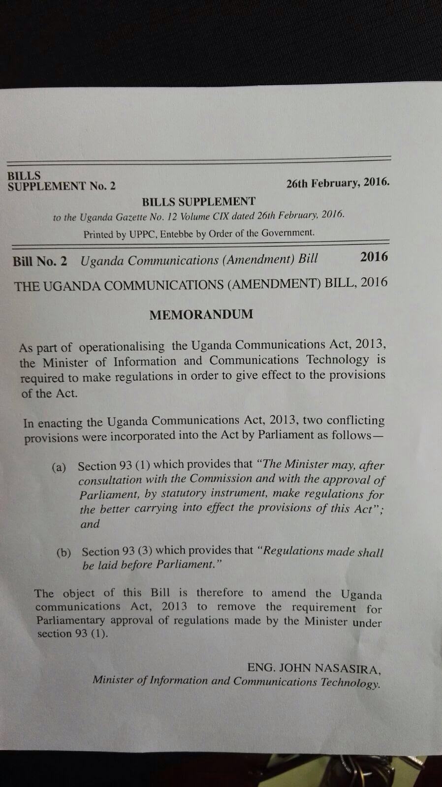 uganda bill