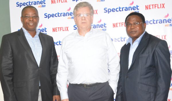 L-R: Account Director, Lowe Lintas, Hycent Nwabuisi; Chief Executive Officer Spectranet 4G LTE, David Venn; Head of Marketing, Spectranet 4G LTE, Mike Ogor; at the Spectranet Netflix launch of First Netflix Server in West Africa.