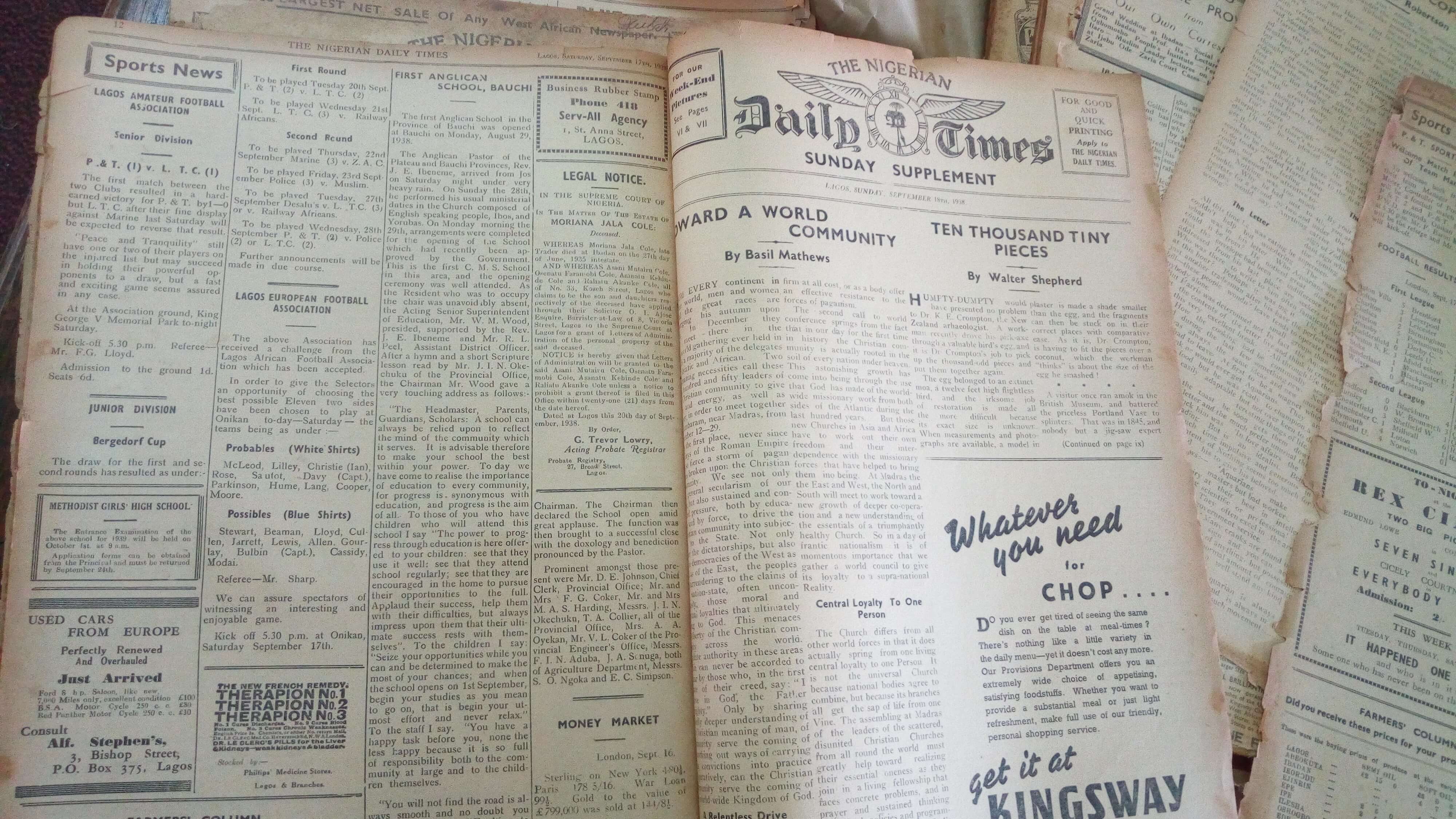 The Nigerian Daily Times of September 18th, 1938