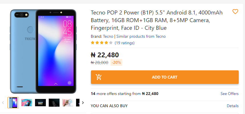 One of Tecno's most affordable offerings comes in at N22,480