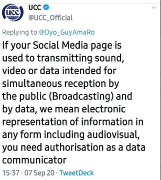 The Uganda Communications Commission has now deleted this tweet