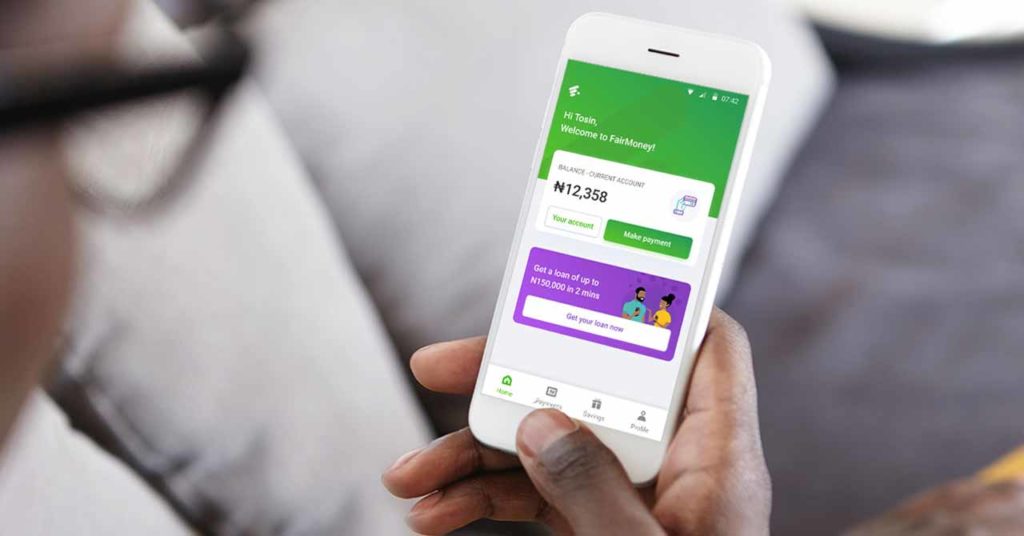 fairmoney mobile app dashboard on an iphone