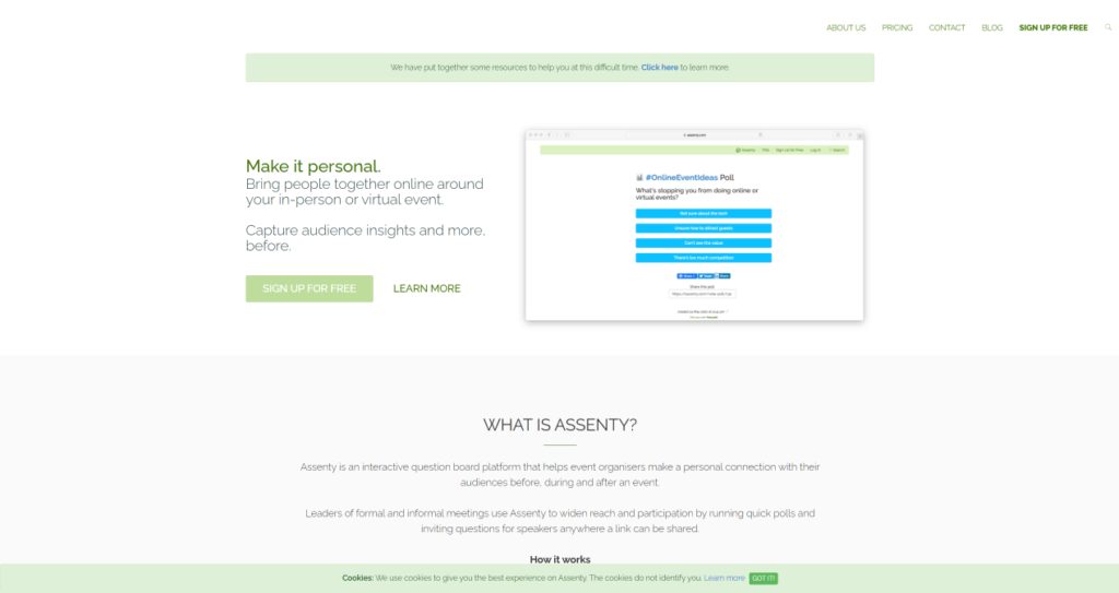 A screenshot of the Assenty website.