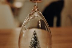 Am upside-down glass with a tiny Christmas tree in it.