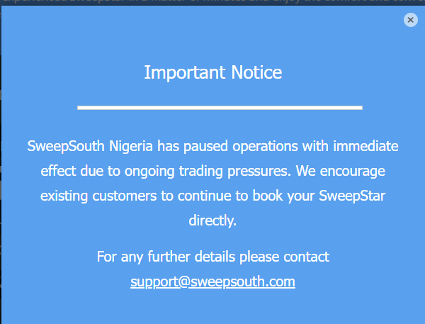 SweepSouth blamed its Nigerian closure on trading pressures