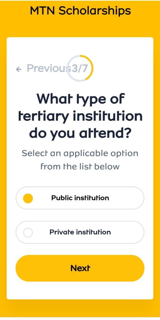 apply for the MTN Scholarship form