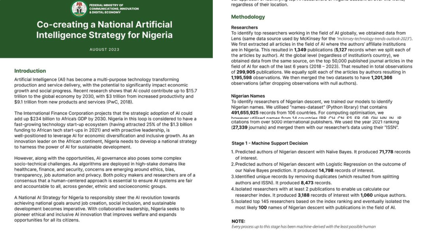 Screenshot of Nigeria's AI whitepaper
