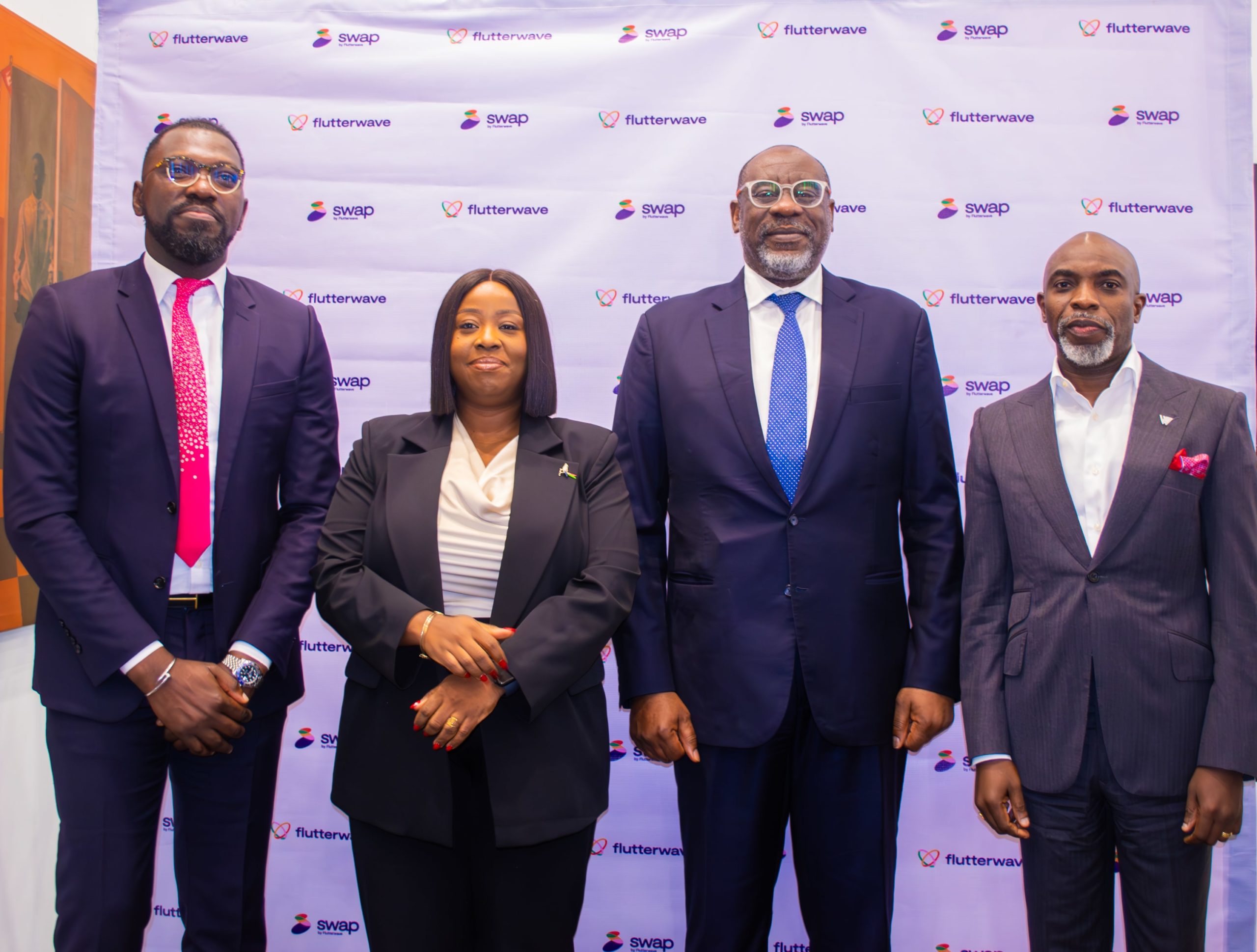 from left to right:CEO of Flutterwave, CEO of Kadavra BDC, acting CBN governor and CEO of Wema Bank 