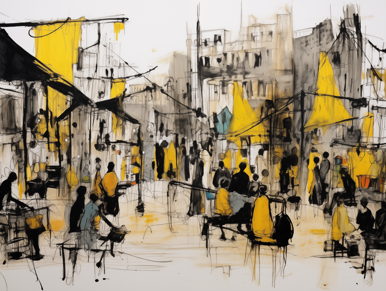 An AI-generated doodle of a busy marketplace.. Created by user: @ianofrivendale via Midjourney