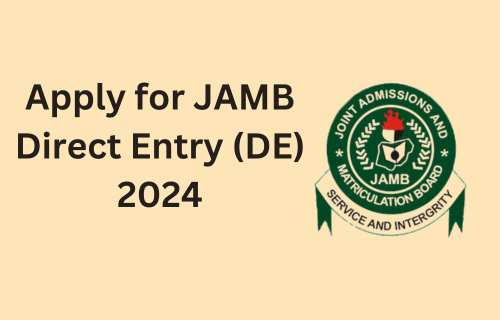 apply for JAMB DE 2024 and solve profile code issues with JAMB logo on hd pink backfground with fine black text