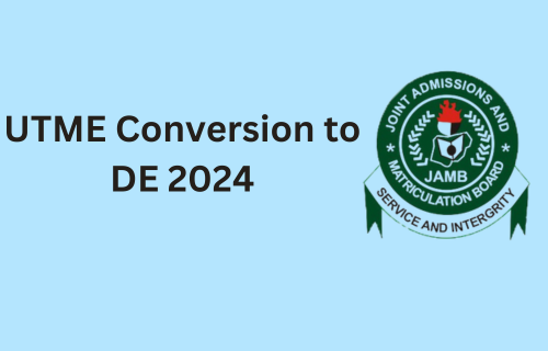 UTME Conversion to DE 2024 with JAMB logo on a nice background placed on the right hand side of an HD coloured plate
