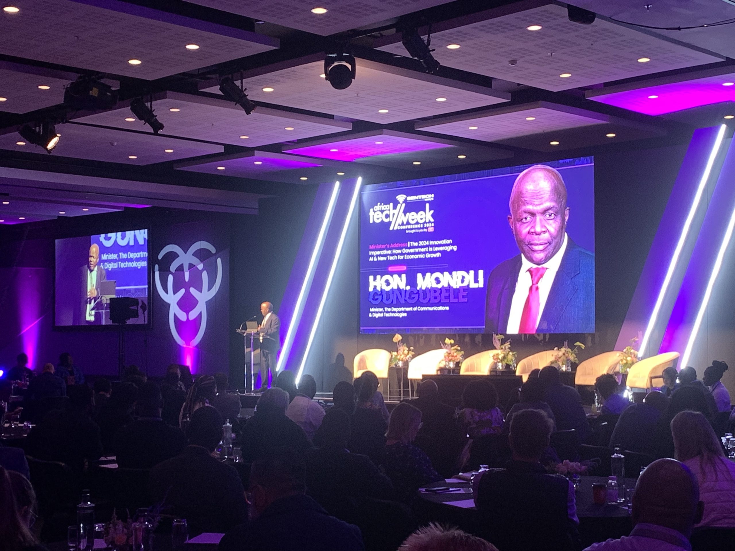 south africa minister of communications and digital technologies mondli gungubele giving keynote speech at the 2024 africa tech week