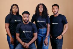 The Talenvo team, that helps provide employement for tech professionals wearing black and standing