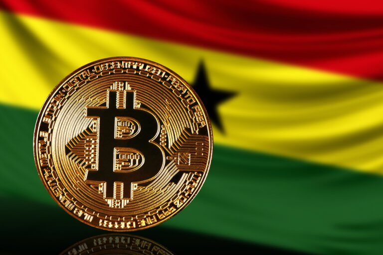 Bitcoin on a background of ghana's flag image