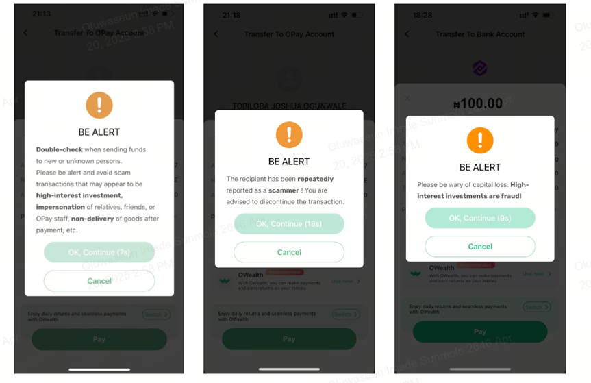 OPay’s scam alerts warns you before you make costly mistakes