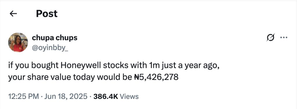 tweet about the Nigerian stock exchange