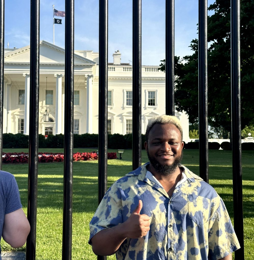 Fakorede in front of the White House, Washington at the District of Colombia, United States