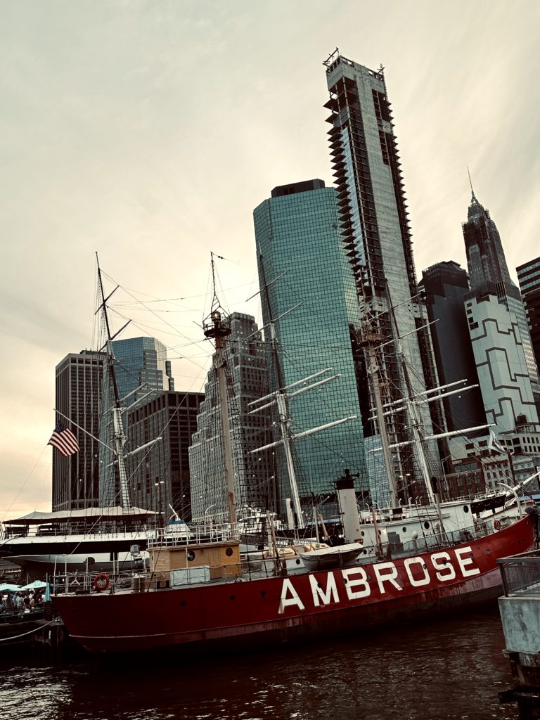 Fakorede takes a photo at the Lightship Ambrose, South Street Seaport Museum, New York