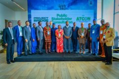 Bosun Tijani and ATCON members at unveiling of the 90,000 fibre optic project in Abuja.