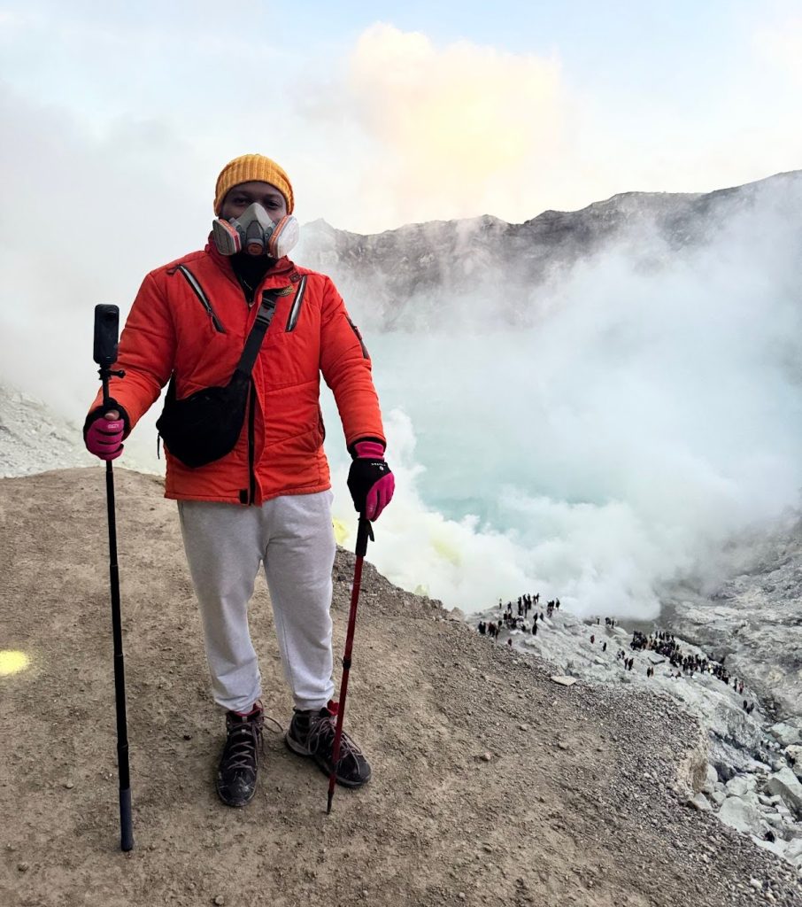 Ayodeji hiking on Mount Ijen Volcano, Java, Indonesia/Image Source: Ayodeji