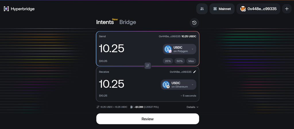 I tried bridging my USDC tokens from Polygon to Ethereum; I swapped some USDC tokens for POL tokens to cover gas fees