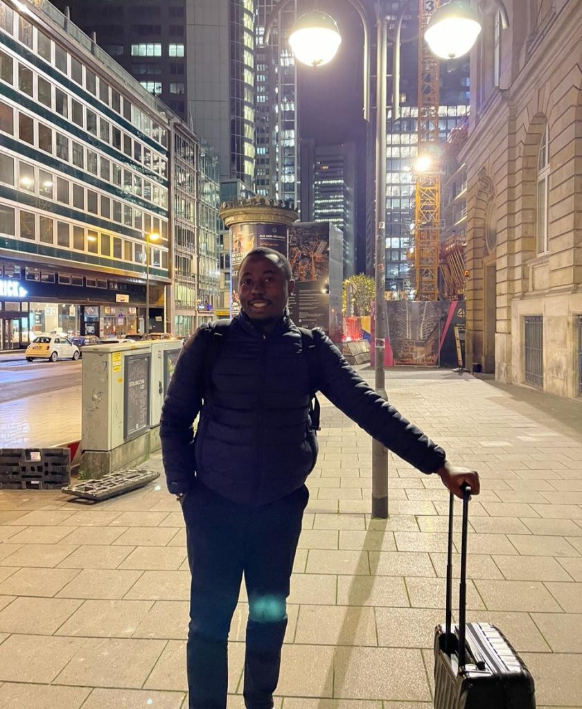 Foubi in Frankfurt (2022) for the first time visiting during winter to pitch to some potential clients. This picture was taken at the end of the day