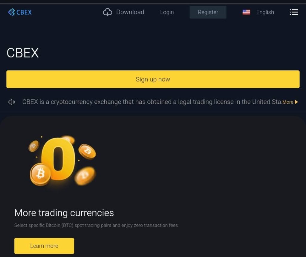 A screenshot taken from CBEX’s homepage